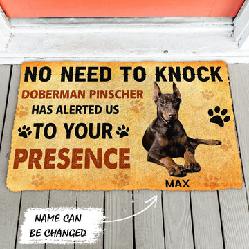 Gearhumans 3D No Need To Knock Doberman Pinscher Dog Custom Name Doormat