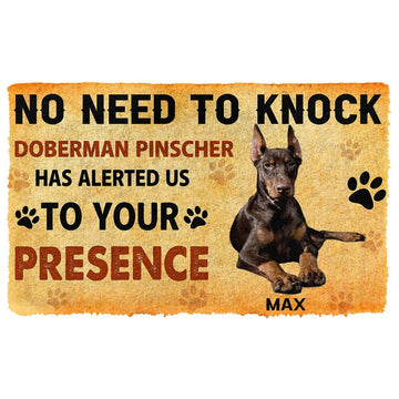 Gearhumans 3D No Need To Knock Doberman Pinscher Dog Custom Name Doormat