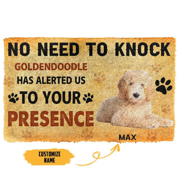 Gearhumans 3D No Need To Knock Goldendoodle Dog Custom Name Doormat