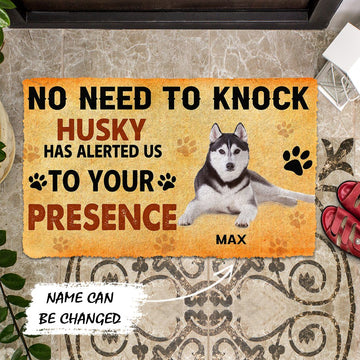 Gearhumans 3D No Need To Knock Husky Dog Custom Name Doormat