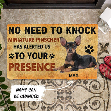 Gearhumans 3D No Need To Knock Miniature Pinscher Dog Custom Name Doormat