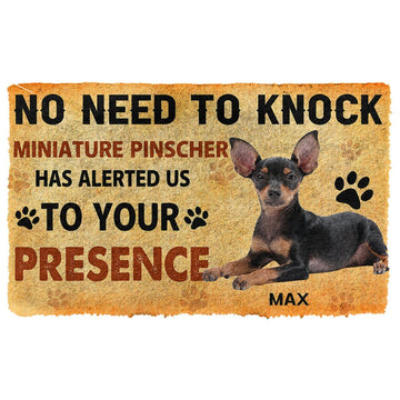 Gearhumans 3D No Need To Knock Miniature Pinscher Dog Custom Name Doormat