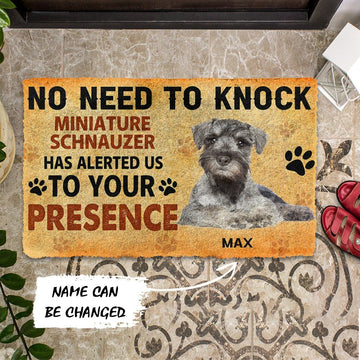 Gearhumans 3D No Need To Knock Miniature Schnauzer Dog Custom Name Doormat