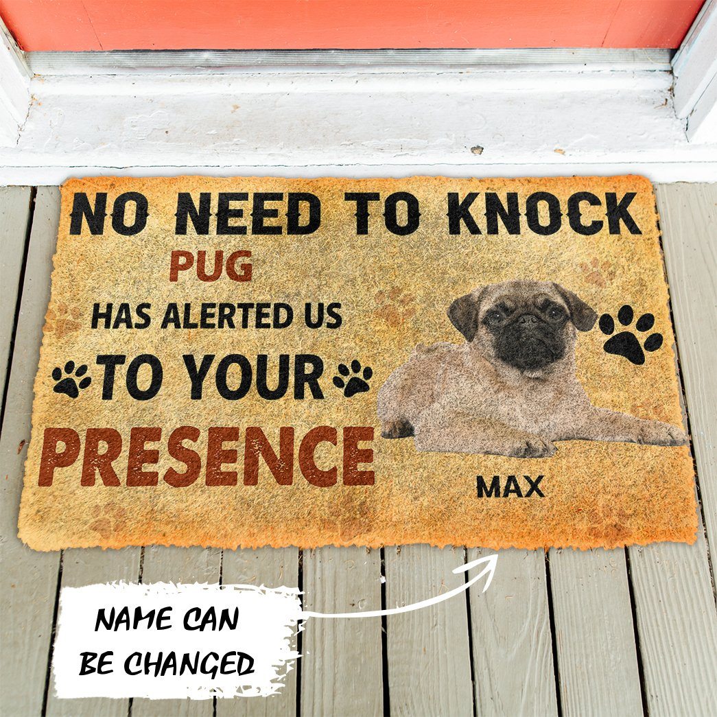Gearhuman 3D No Need To Knock Pug Dog Custom Name Doormat GV270116 Doormat