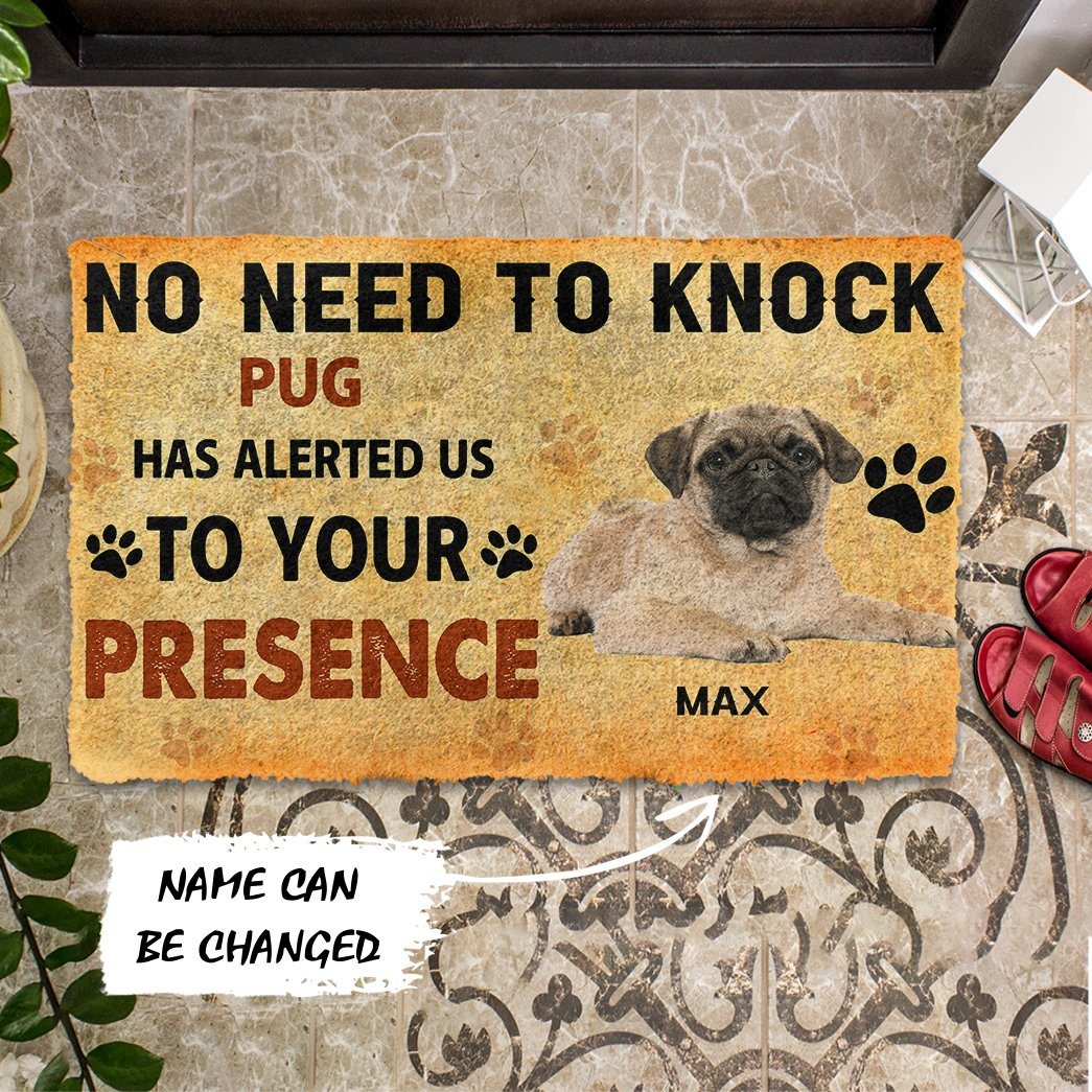 Gearhuman 3D No Need To Knock Pug Dog Custom Name Doormat GV270116 Doormat