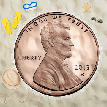 Gearhuman 3D One Cent Round Beach Towel ZK0107217 Round Beach Towel 