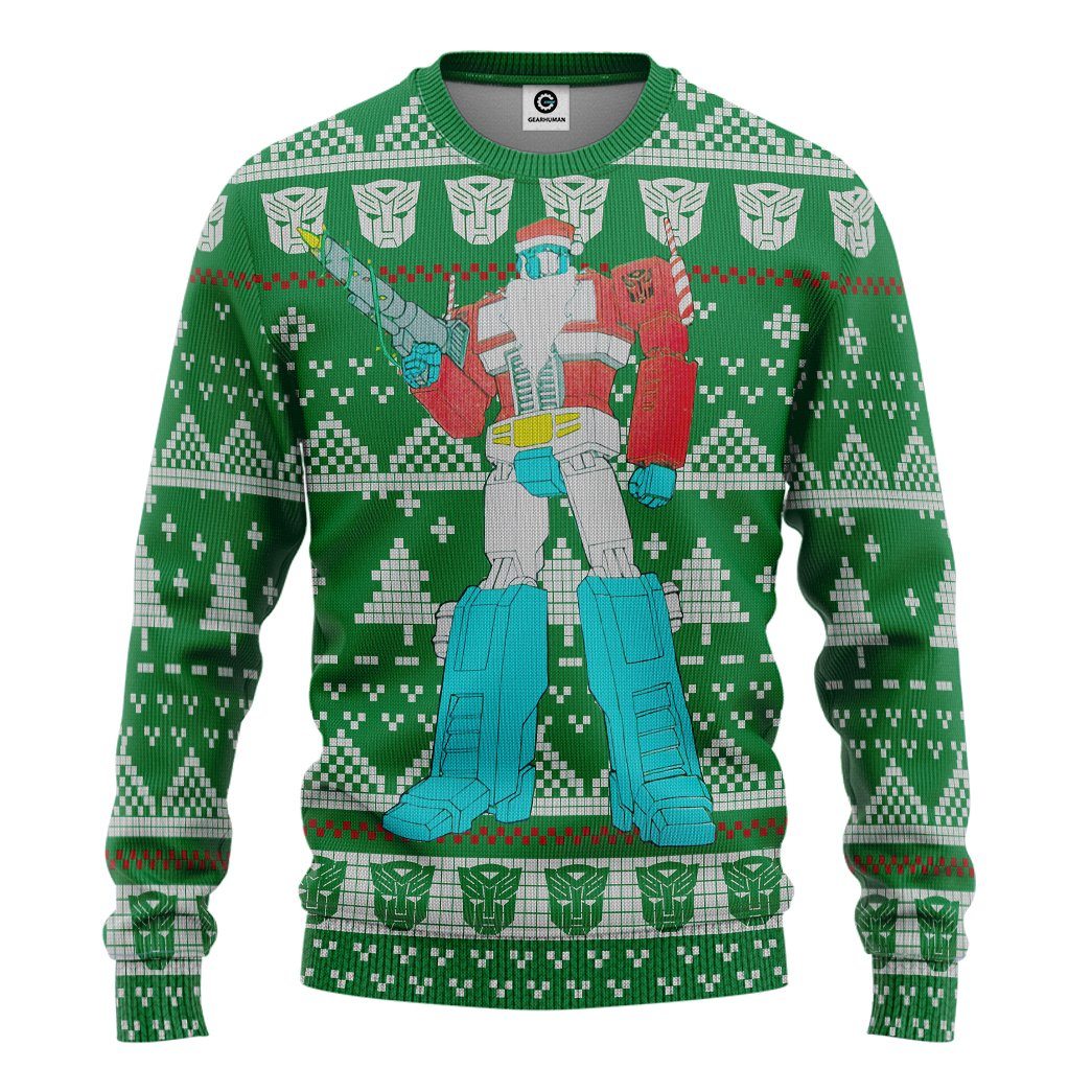 Gearhumans 3D Optimus Prime Ugly Christmas Sweater Custom Tshirt Hoodi