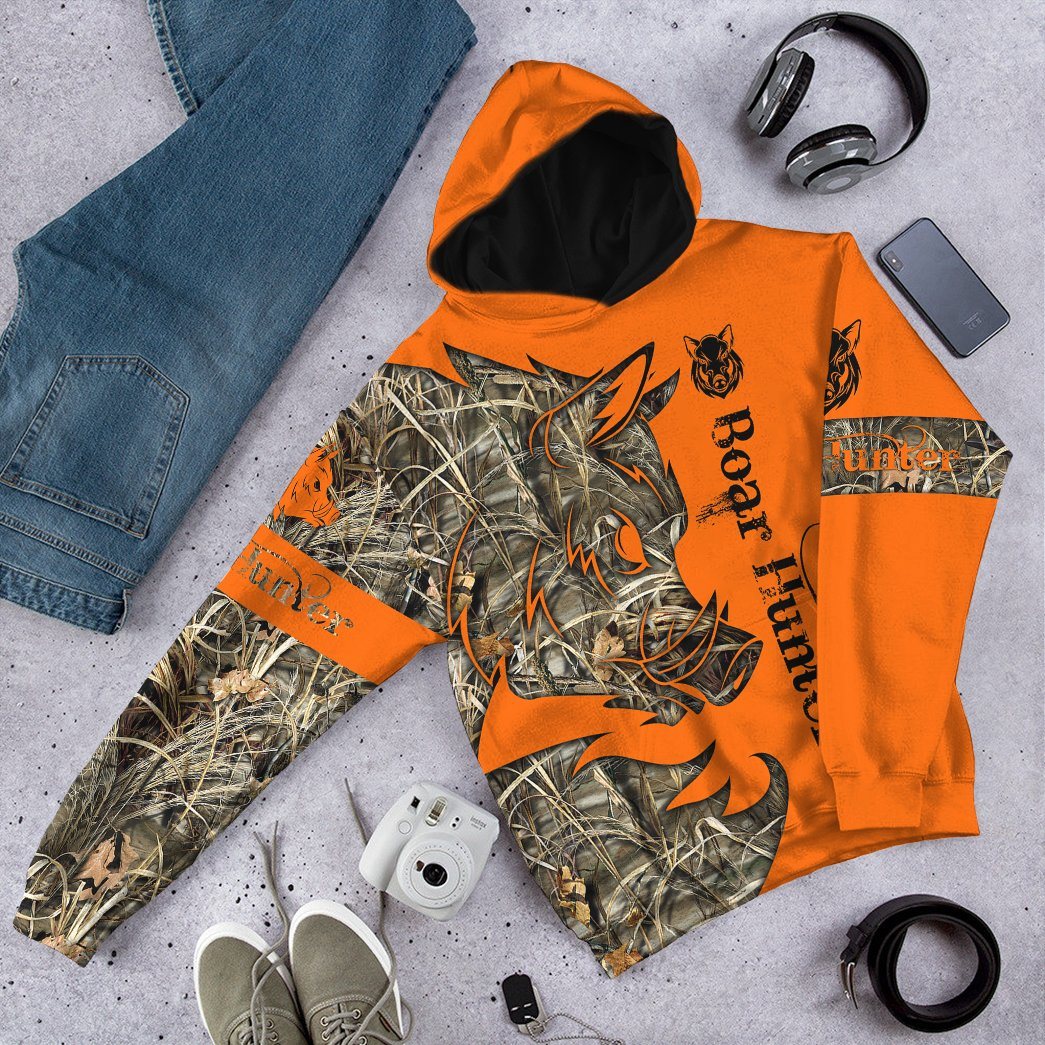 Gearhumans 3D Orange Boar Hunter Custom Tshirt Hoodie Apparel