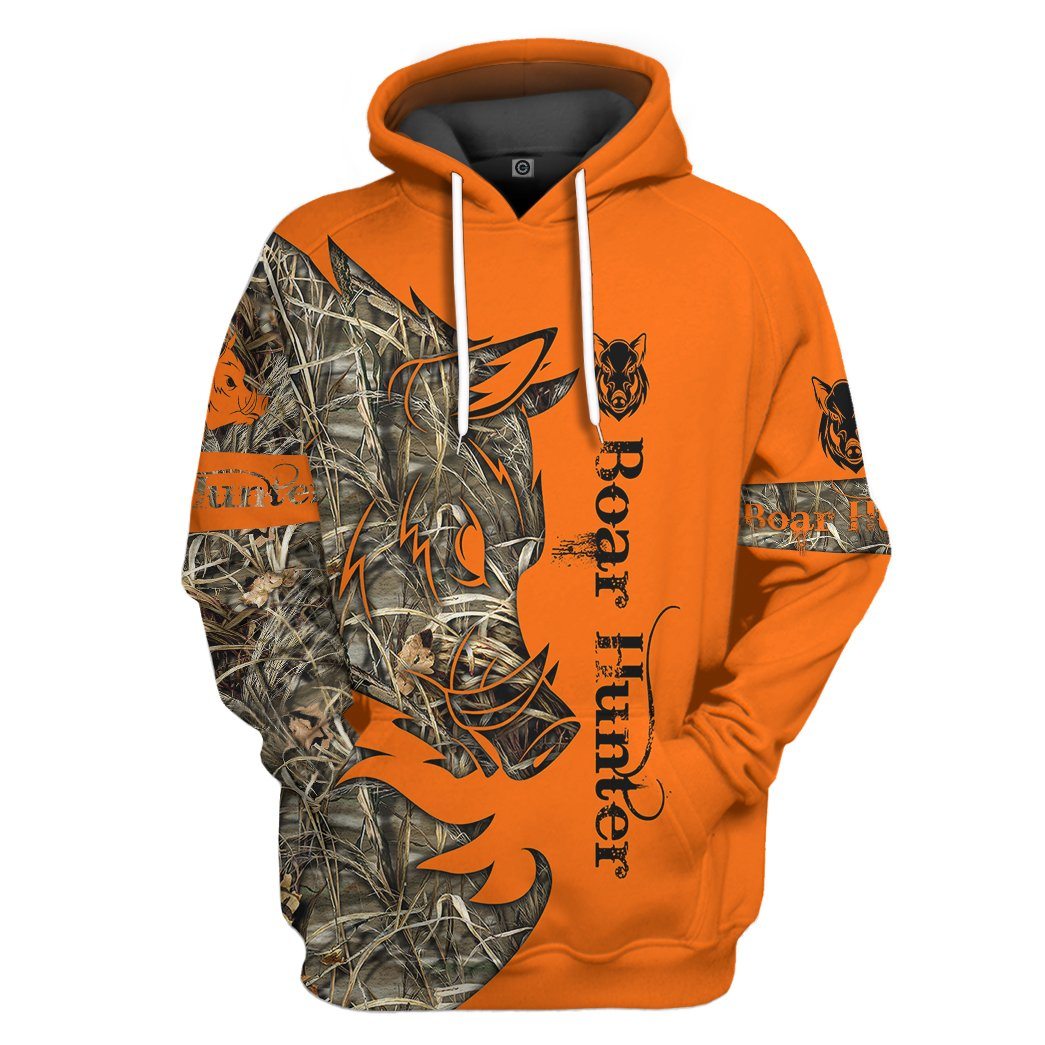 Gearhuman 3D Orange Boar Hunter Custom Tshirt Hoodie Apparel GV09116 3D Apparel Hoodie S 