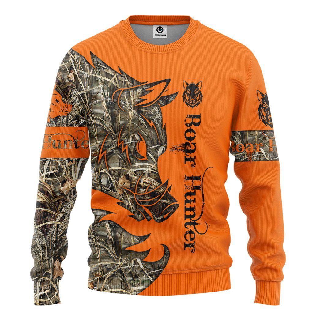 Gearhuman 3D Orange Boar Hunter Custom Tshirt Hoodie Apparel GV09116 3D Apparel Long Sleeve S 