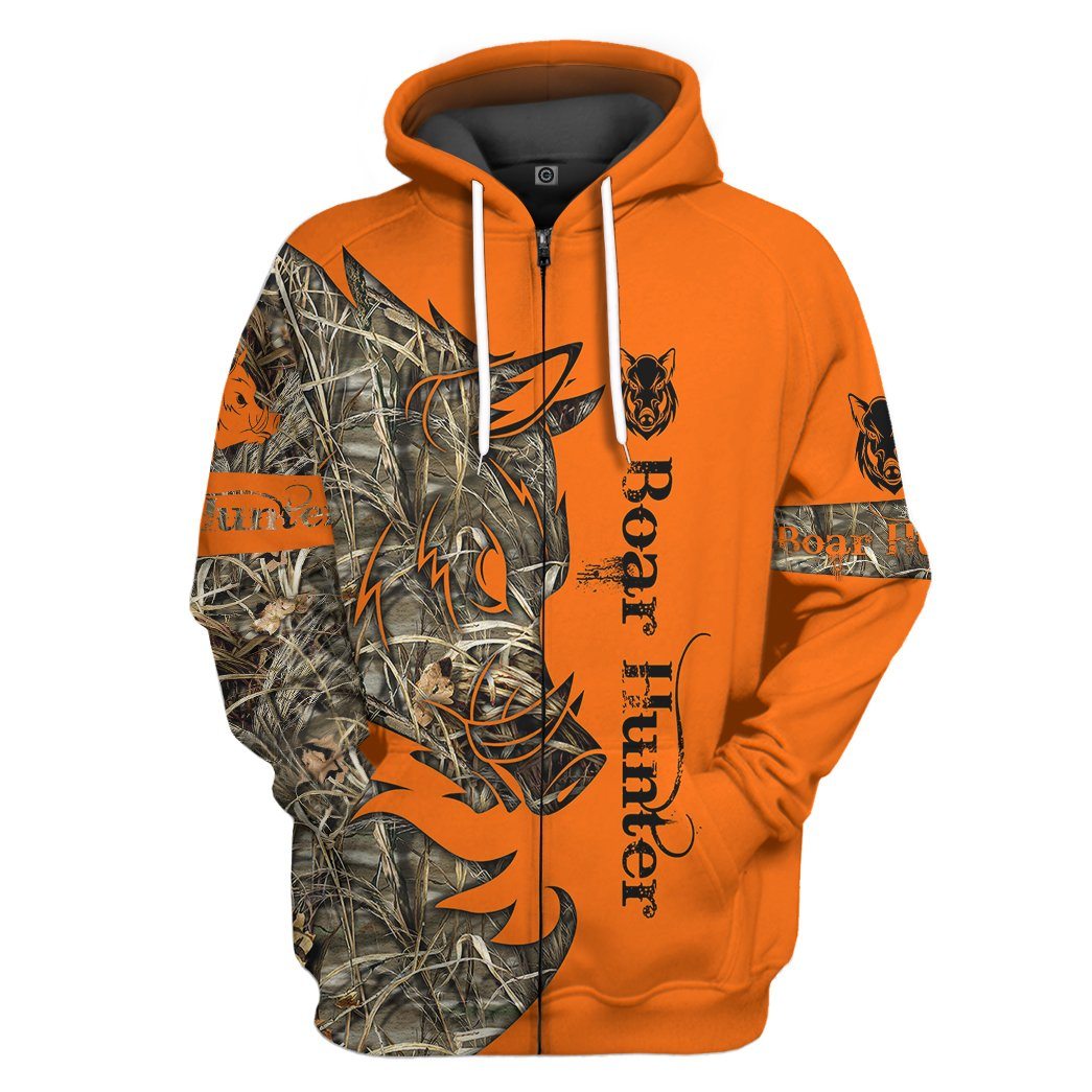 Gearhuman 3D Orange Boar Hunter Custom Tshirt Hoodie Apparel GV09116 3D Apparel Zip Hoodie S 