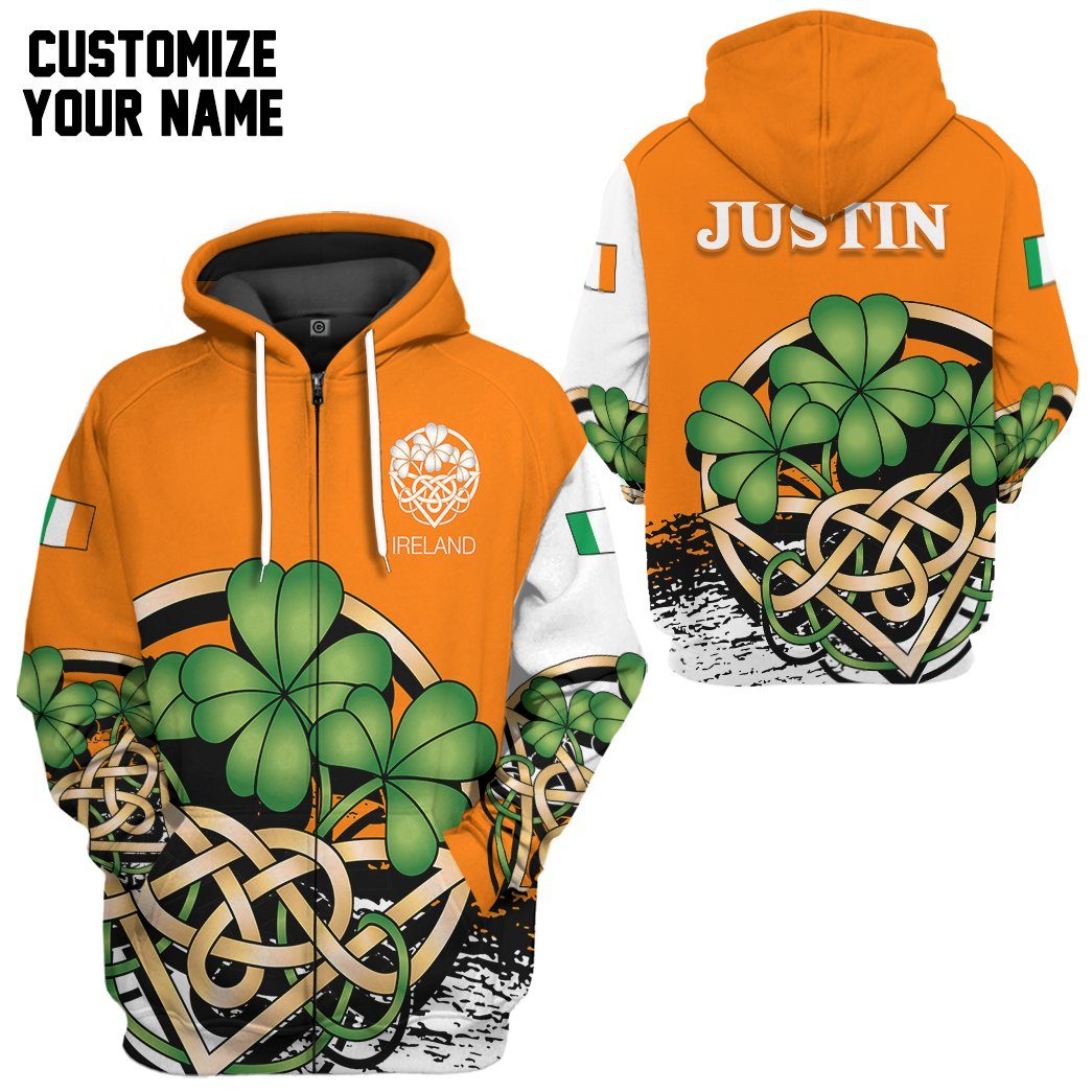 Gearhuman 3D Orange Ireland St Patrick Day Custom Name Tshirt Hoodie Apparel GB190212 3D Apparel
