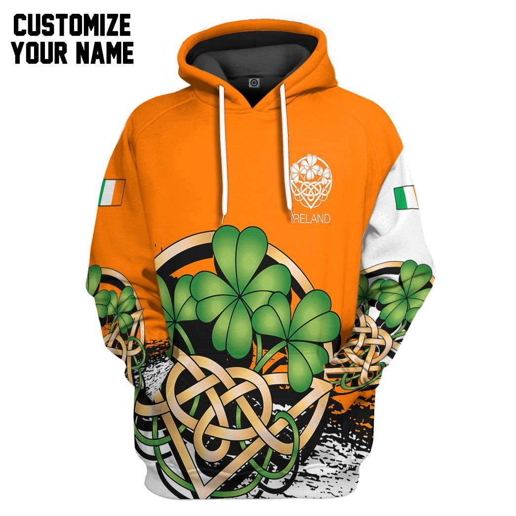 Gearhuman 3D Orange Ireland St Patrick Day Custom Name Tshirt Hoodie Apparel GB190212 3D Apparel Hoodie S