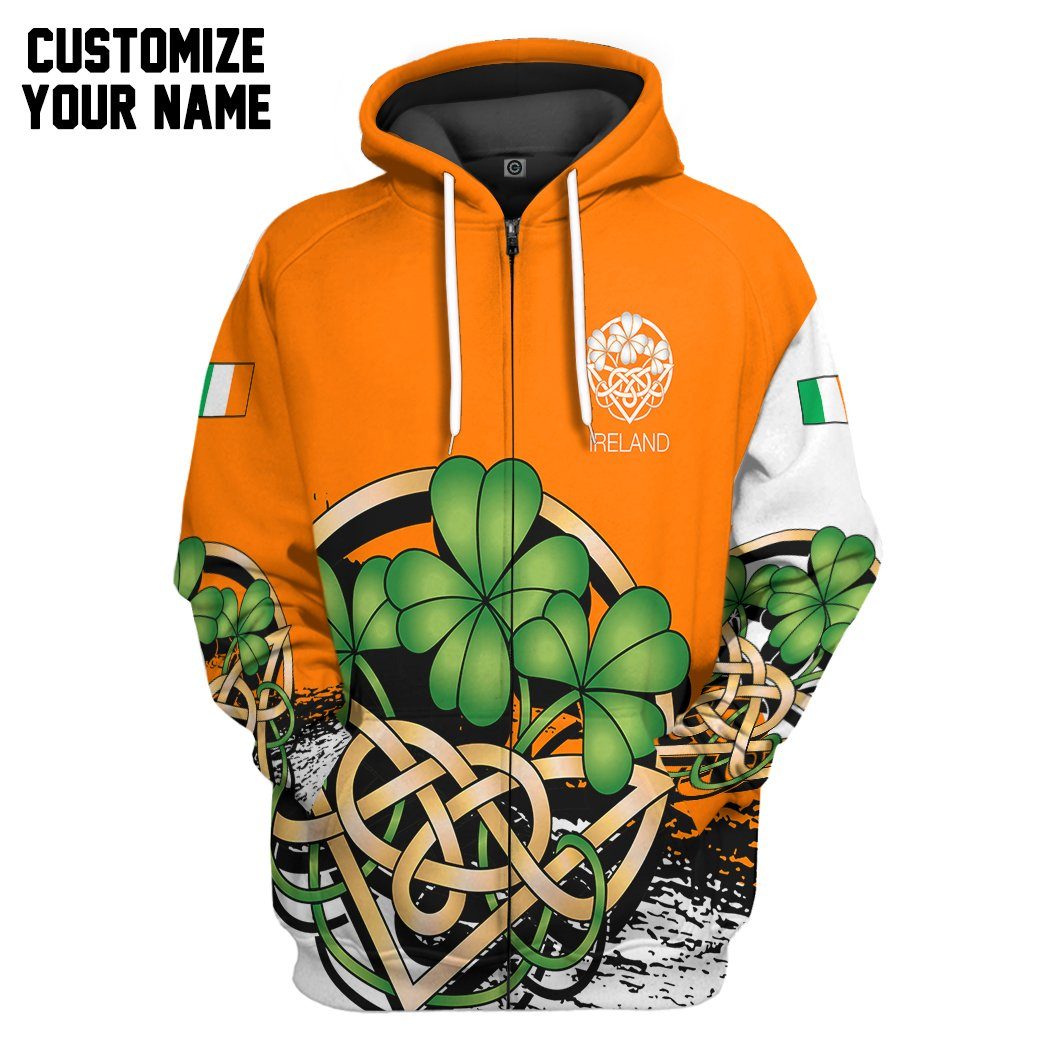 Gearhuman 3D Orange Ireland St Patrick Day Custom Name Tshirt Hoodie Apparel GB190212 3D Apparel Zip Hoodie S