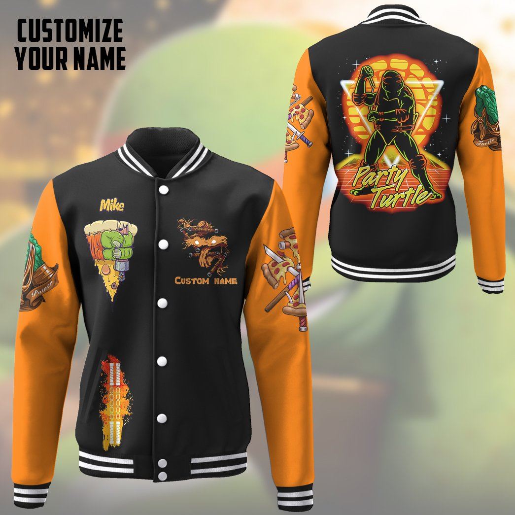 Gearhuman 3D Orange Michelangelo TMNT Mike Mikey Cosplay Custom Name Baseball Jacket GV19011 Baseball Jacket 