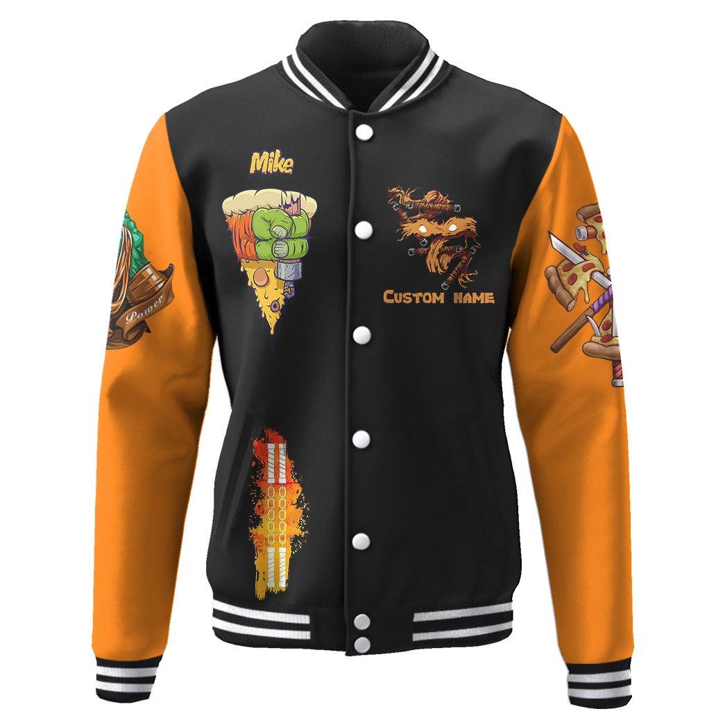 Gearhuman 3D Orange Michelangelo TMNT Mike Mikey Cosplay Custom Name Baseball Jacket GV19011 Baseball Jacket 