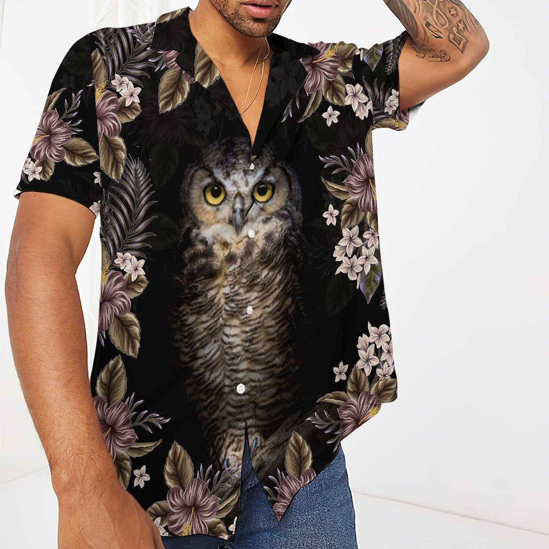 Gearhuman 3D Owl Flower Hawaii Shirt ZK1606212 Short Sleeve Shirt 