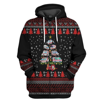 Gearhumans 3D Paramedic Ambulance Xmas Tree Ugly Christmas Sweater Custom Hoodie Apparel