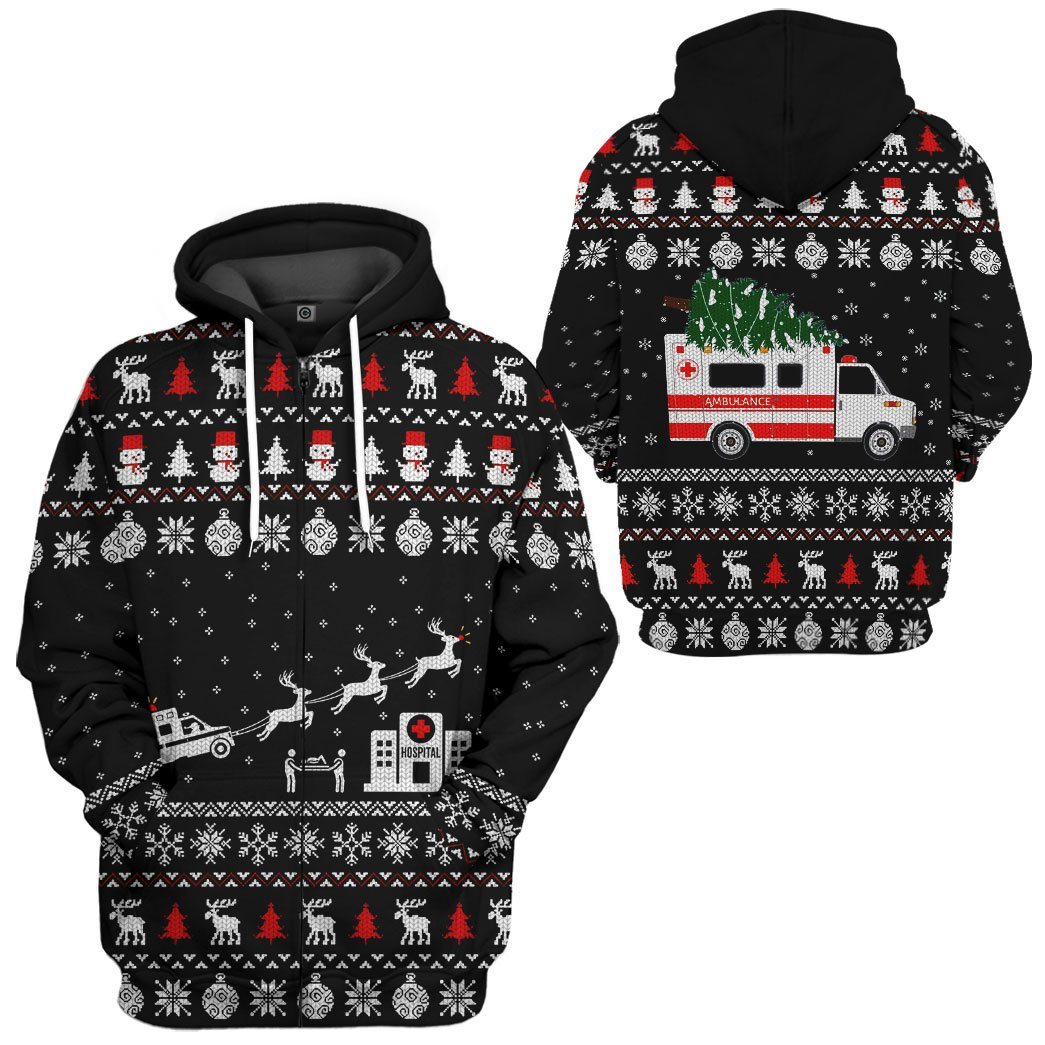 Gearhuman 3D Paramedic Hospital Ambulance Ugly Christmas Sweater Custom Hoodie Apparel GV09104 3D Apparel 