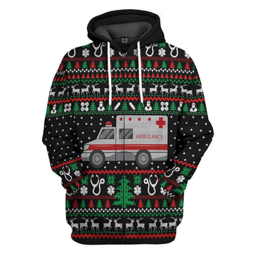 Gearhumans 3D Paramedic Logo Ambulance Ugly Christmas Sweater Custom Hoodie Apparel