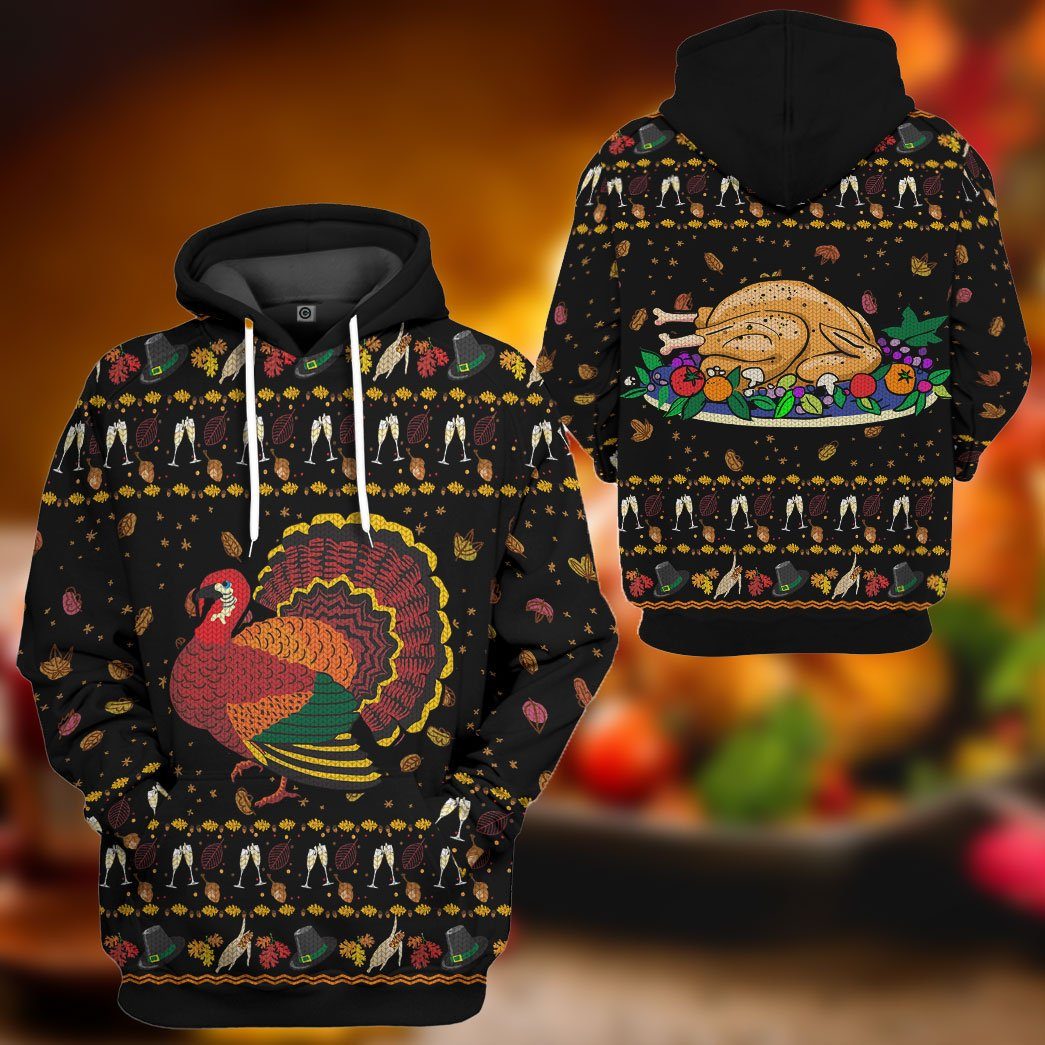 Gearhuman 3D Party Turkey Thanksgiving Ugly Sweater Custom Hoodie Apparel GV07108 3D Apparel 