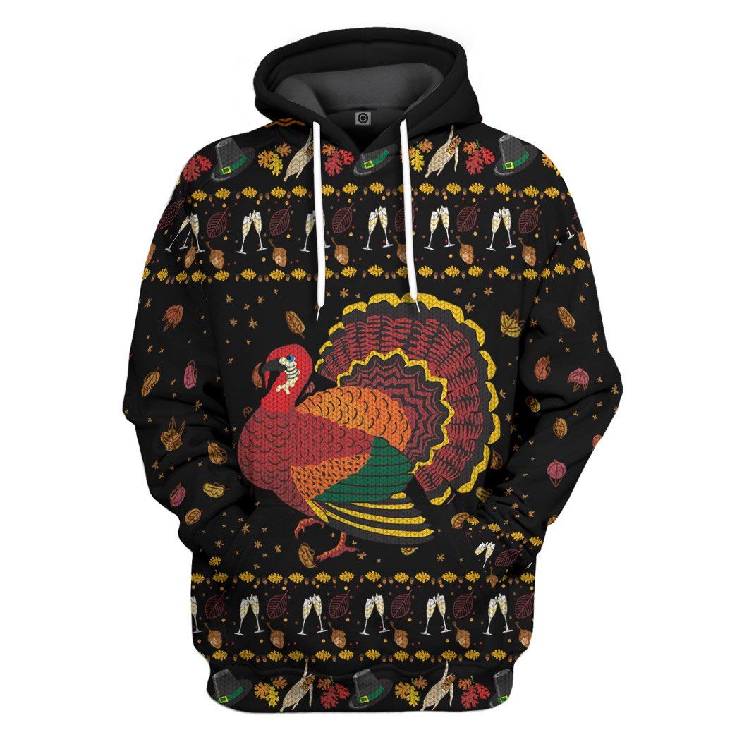 Gearhuman 3D Party Turkey Thanksgiving Ugly Sweater Custom Hoodie Apparel GV07108 3D Apparel Hoodie S 