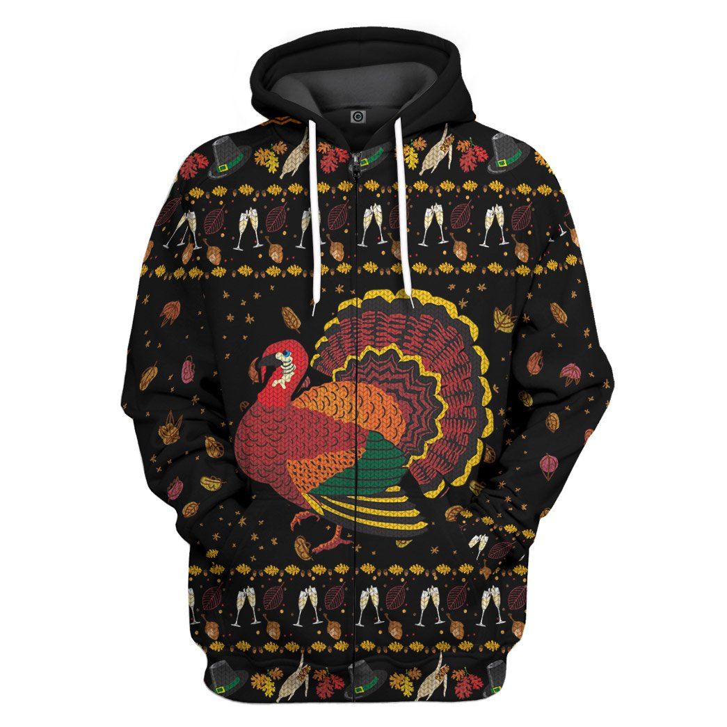 Gearhuman 3D Party Turkey Thanksgiving Ugly Sweater Custom Hoodie Apparel GV07108 3D Apparel Zip Hoodie S 