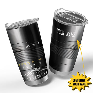 Gearhumans 3D Photographer Camera Lens Custom Name Design Vacuum Insulated Tumbler