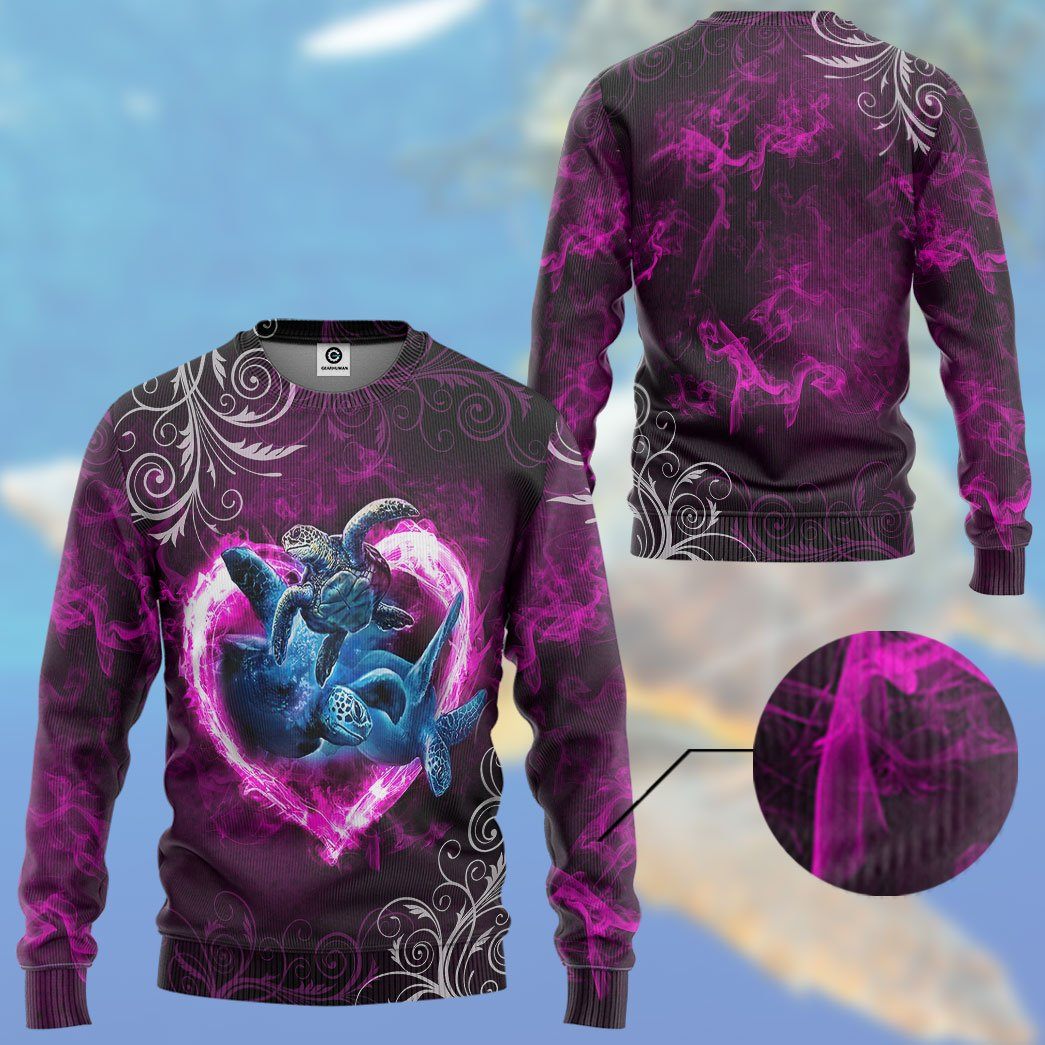 Gearhuman 3D Pink Heart Sea Turtle Tshirt Hoodie Apparel GB08013 3D Apparel 