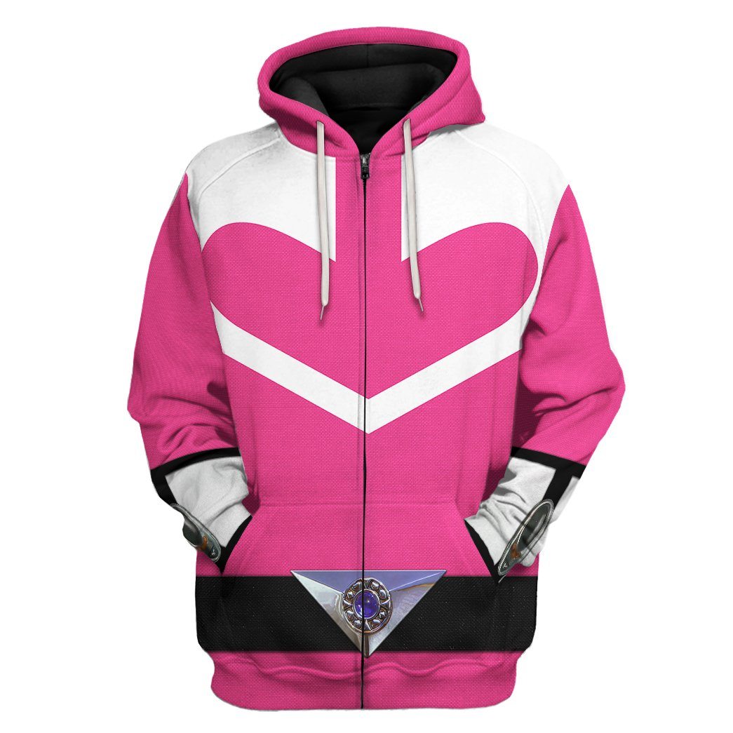 Gearhuman 3D Pink Power Rangers Time Force Tshirt Hoodie Apparel GB15017 3D Apparel Zip Hoodie S 