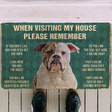 Gearhumans GearHuman 3D Please Remember American Bulldog Dog's House Rules Custom Doormat