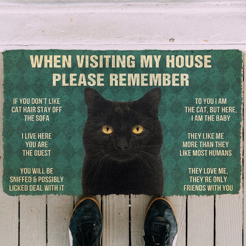 GearHuman 3D Please Remember Black Cat House Rules Doormat GR220147 Doormat 