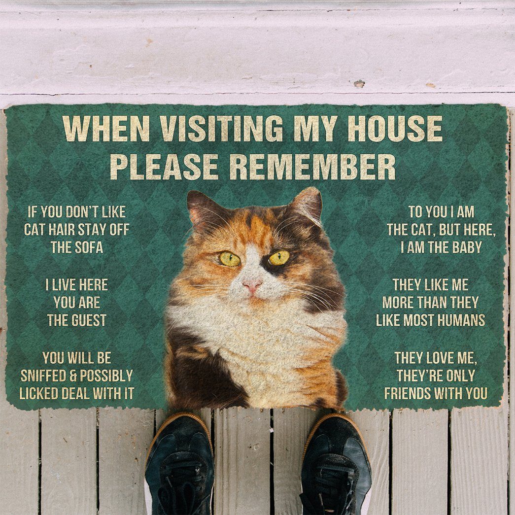 GearHuman 3D Please Remember Calico Cat House Rules Doormat GR15011 Doormat 