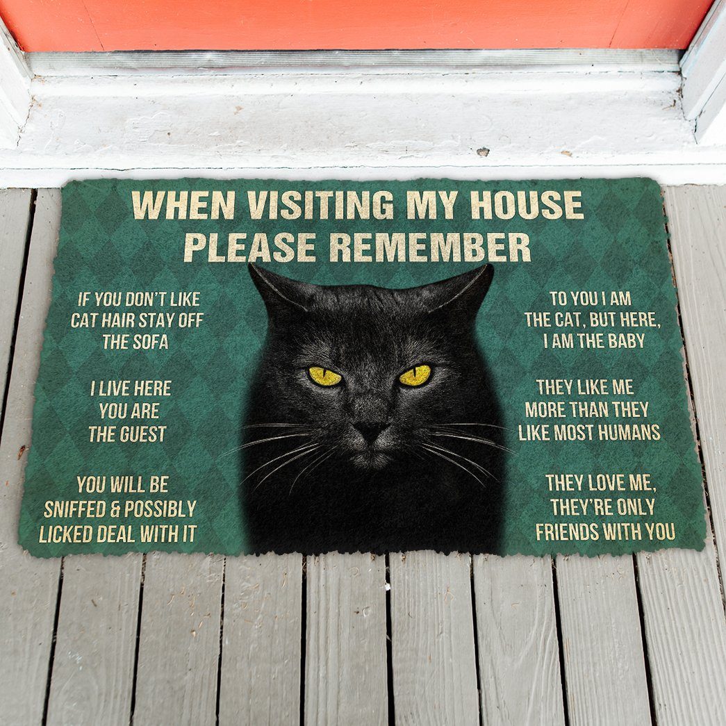 GearHuman 3D Please Remember Cool Black Cat House Rules Doormat GR220198 Doormat