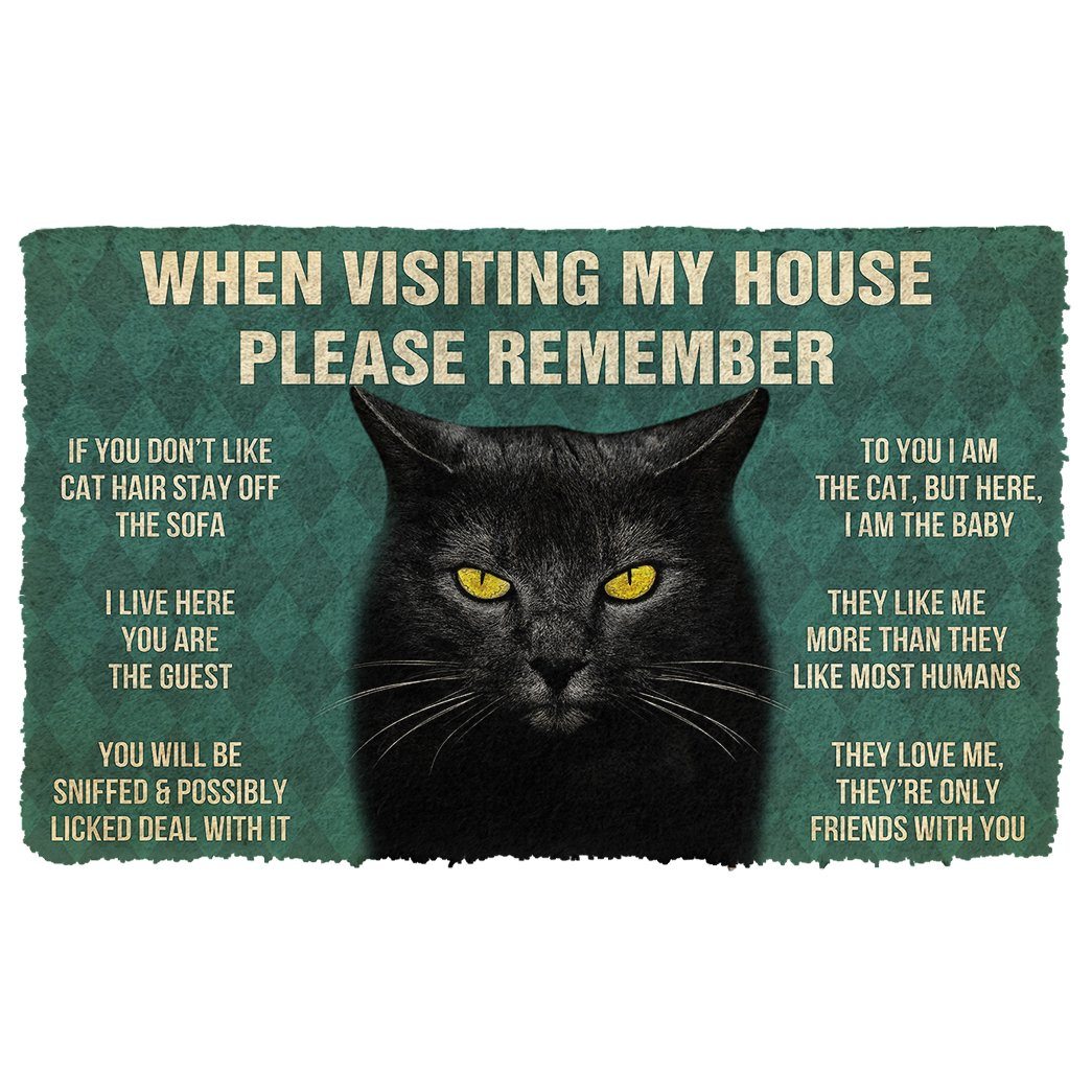 GearHuman 3D Please Remember Cool Black Cat House Rules Doormat GR220198 Doormat Doormat S(15,8''x23,6'')