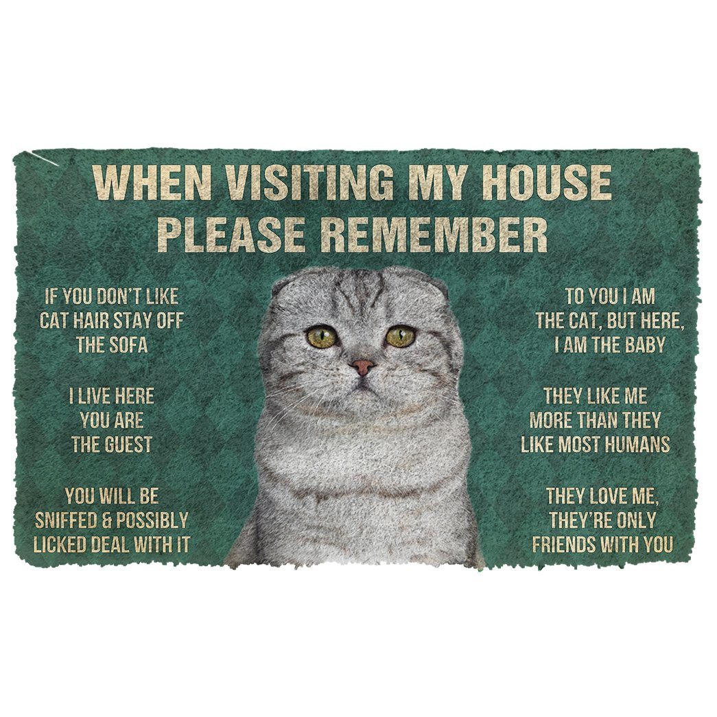 GearHuman 3D Please Remember Scottish Fold Cats House Rules Doormat GV260110 Doormat Doormat S(15,8''x23,6'')