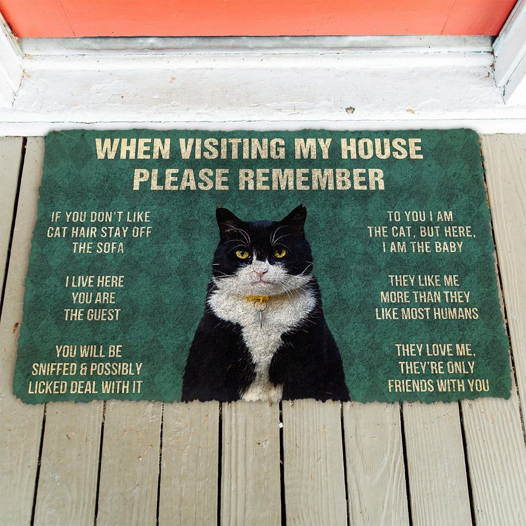 GearHuman 3D Please Remember Tuxedo Cat House Rules Doormat GR220197 Doormat