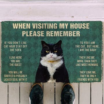 Gearhumans GearHuman 3D Please Remember Tuxedo Cat House Rules Doormat