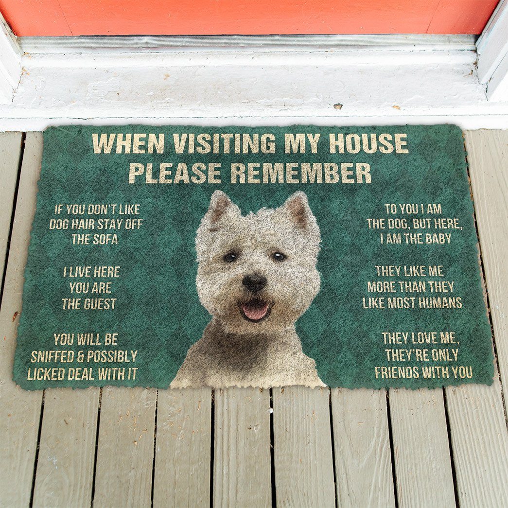 GearHuman 3D Please Remember White Terrier Dog's House Rules Doormat GR200111 Doormat 