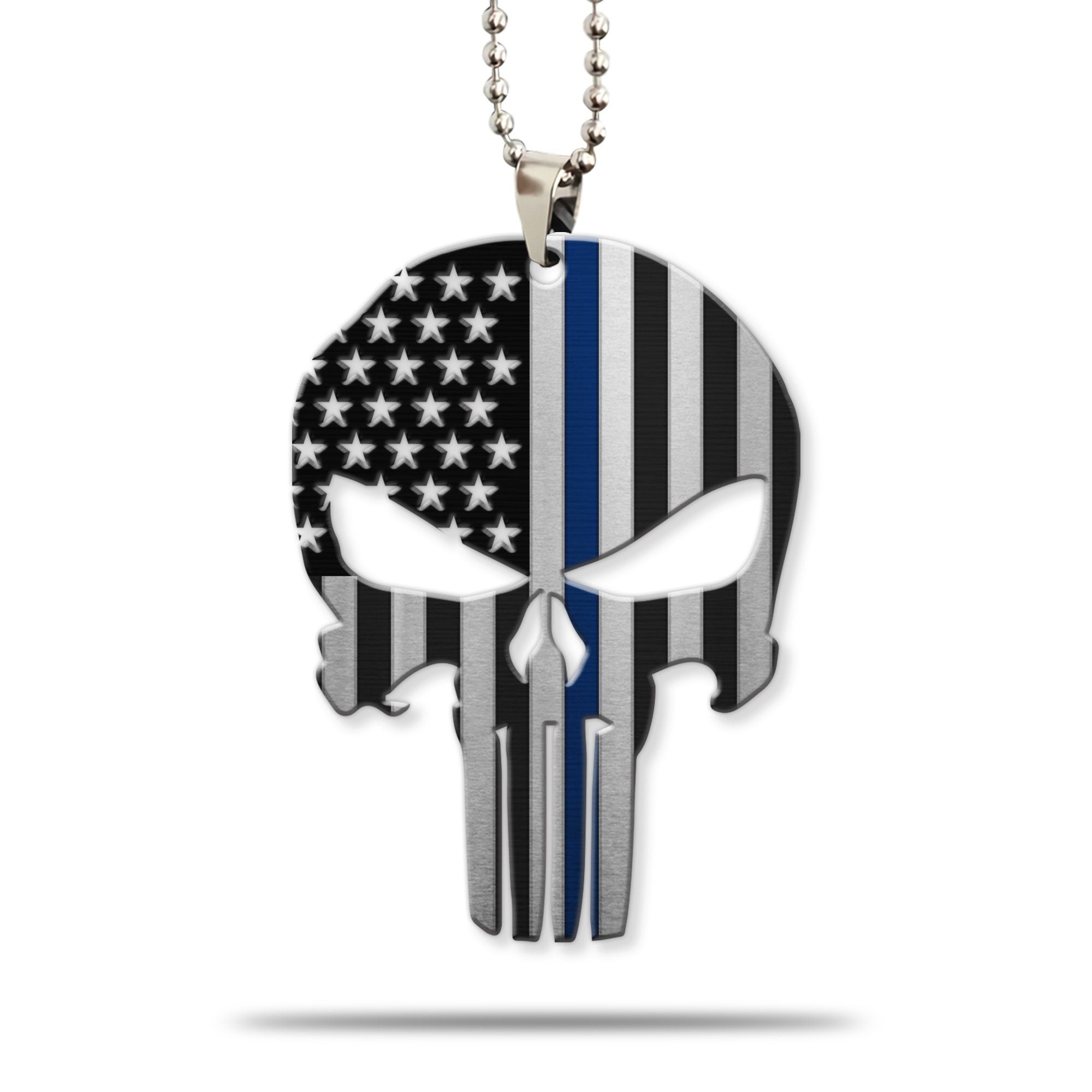 Gearhuman 3D Police Blue Line American Skull Custom Car Hanging GW1706212 Car Hanging Car Hanging/1 Pack 