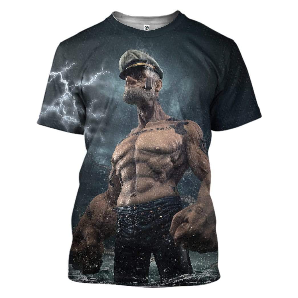 Gearhuman 3D Popeye Custom T-Shirts Hoodies Apparel MV-AT1302202 3D Custom Fleece Hoodies T-Shirt S 