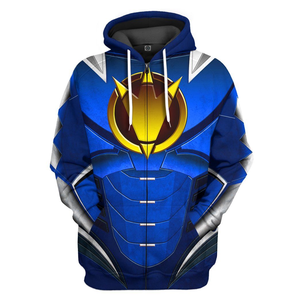 Gearhuman 3D Power Ranger Dino Thunder Blue Custom Tshirt Hoodie Apparel GK260128 3D Apparel Zip Hoodie S