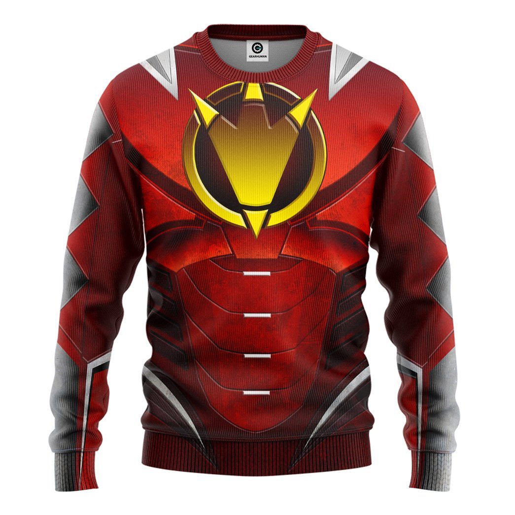 Gearhuman 3D Power Ranger Dino Thunder Red Custom Tshirt Hoodie Apparel GK260125 3D Apparel Long Sleeve S
