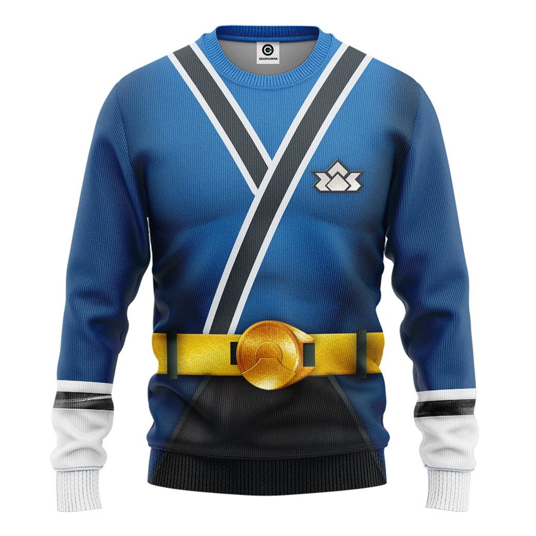 Gearhuman 3D Power Rangers Samurai Blue Custom Tshirt Hoodie Apparel GV08018 3D Apparel Long Sleeve S 