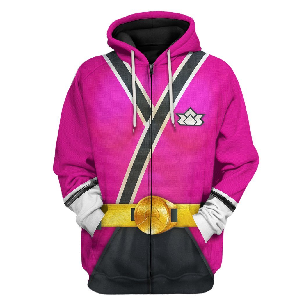 Gearhuman 3D Power Rangers Samurai Pink Custom Tshirt Hoodie Apparel GV080110 3D Apparel Zip Hoodie S 