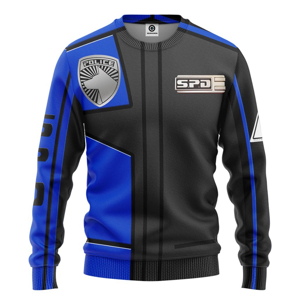 Gearhuman 3D Power Rangers S.P.D Blue Uniform Tshirt Hoodie Apparel GB290152 3D Apparel Long Sleeve S