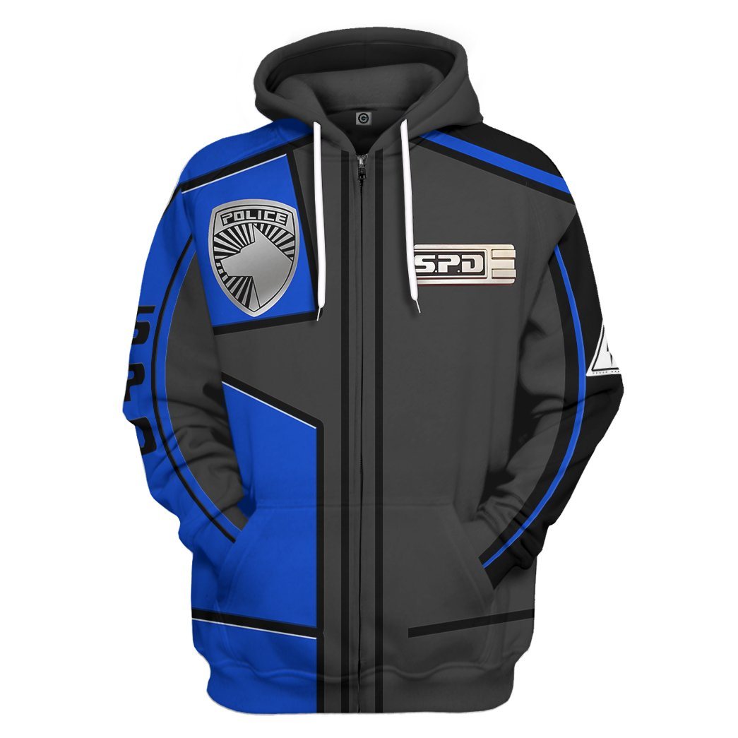 Gearhuman 3D Power Rangers S.P.D Blue Uniform Tshirt Hoodie Apparel GB290152 3D Apparel Zip Hoodie S