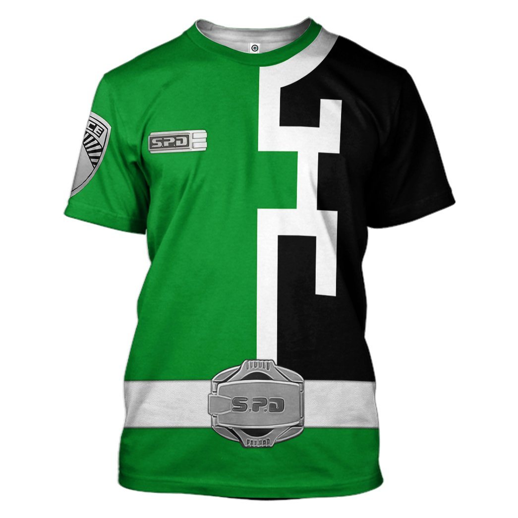 Gearhuman 3D Power Rangers S.P.D Green Tshirt Hoodie Apparel GB290121 3D Apparel T-Shirt S