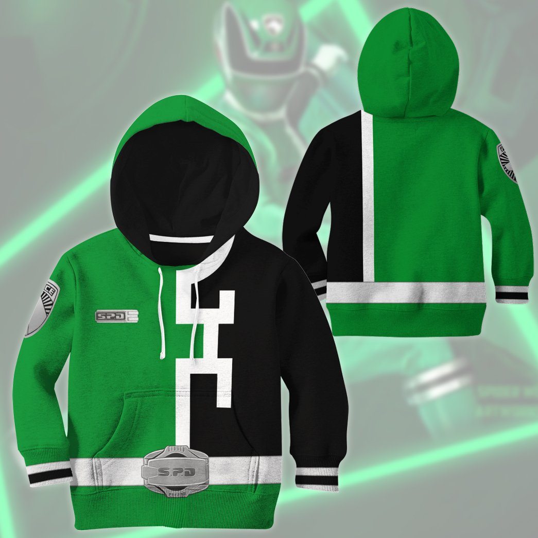 Gearhuman 3D Power Rangers SPD Green Tshirt Hoodie Kids GB22025 Kid 3D Apparel