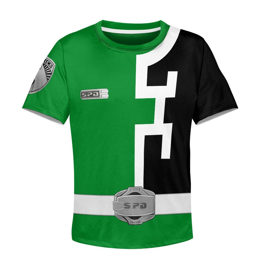Gearhuman 3D Power Rangers SPD Green Tshirt Hoodie Kids GB22025 Kid 3D Apparel Kid T-Shirt XS